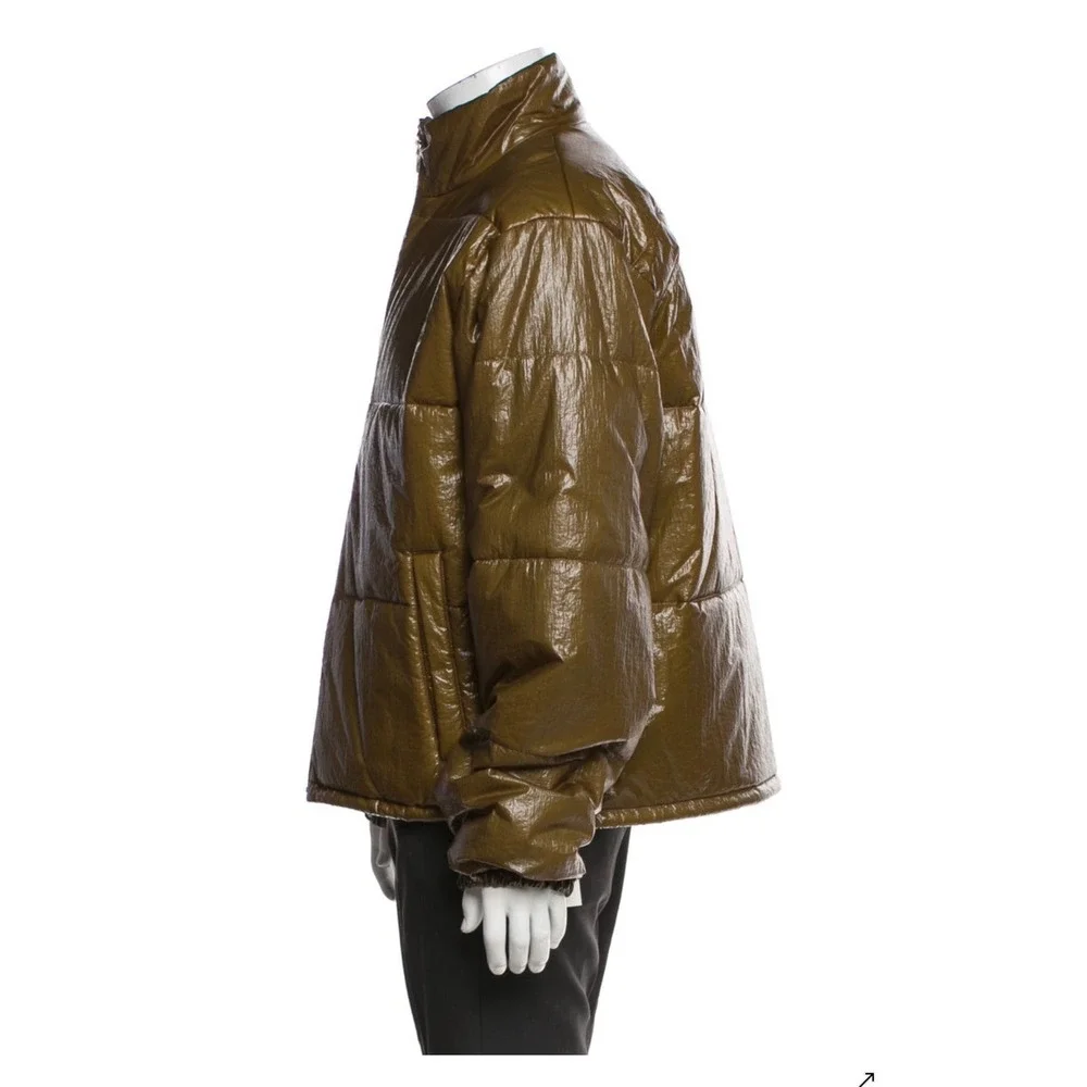 John Elliott Mens Olive Green Crinkle High Shine Quilted Puffer Jacket Size 4 XL